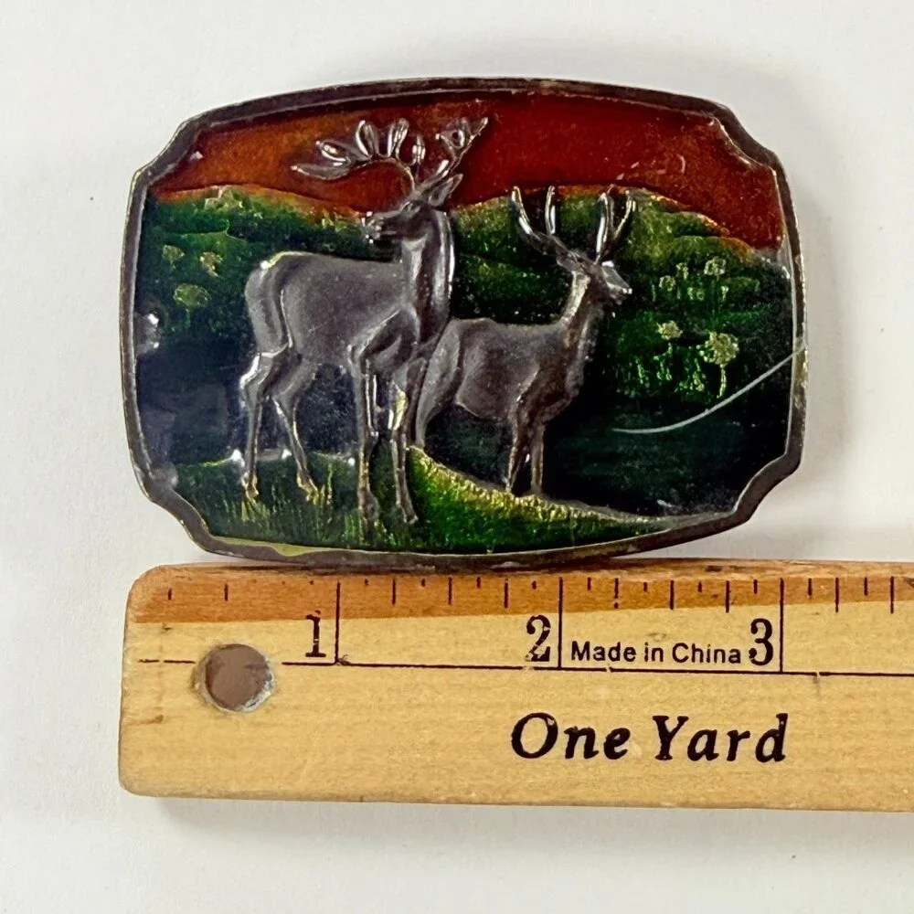Vintage Xolcaco Deer Elk Antlers Wildlife Landscape Country Belt Buckle